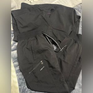 healing hands Black Scrub Top with Purple Trim